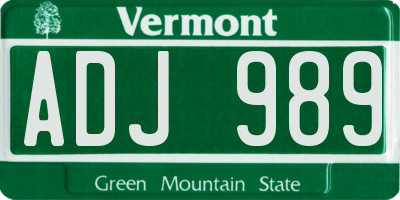 VT license plate ADJ989