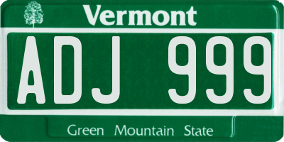 VT license plate ADJ999