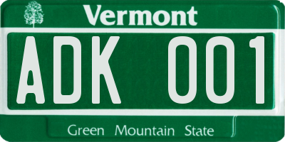 VT license plate ADK001