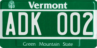 VT license plate ADK002