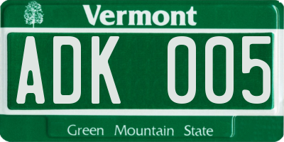 VT license plate ADK005