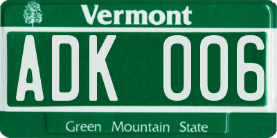 VT license plate ADK006