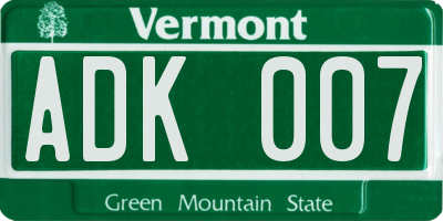 VT license plate ADK007