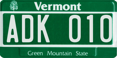 VT license plate ADK010