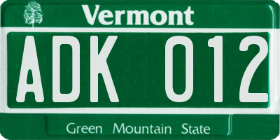 VT license plate ADK012