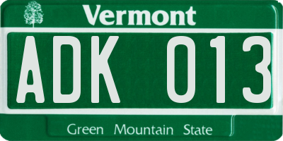VT license plate ADK013