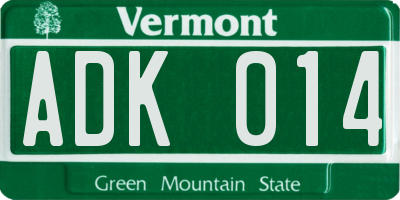 VT license plate ADK014