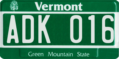 VT license plate ADK016