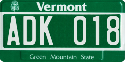 VT license plate ADK018
