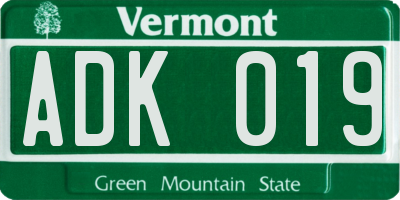 VT license plate ADK019