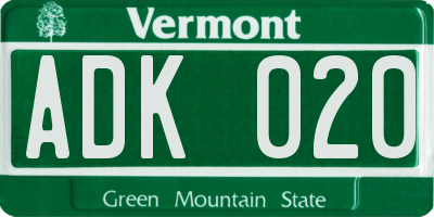 VT license plate ADK020