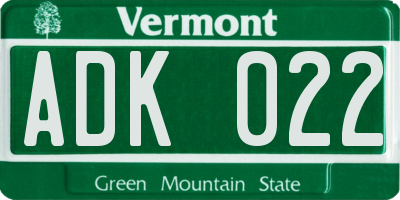 VT license plate ADK022