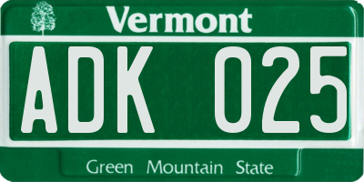 VT license plate ADK025