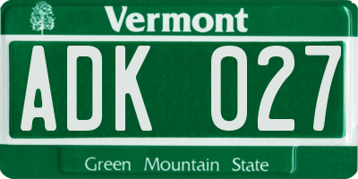 VT license plate ADK027