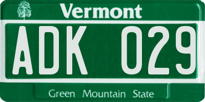 VT license plate ADK029