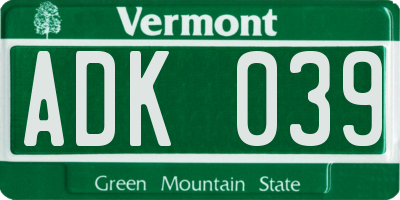 VT license plate ADK039