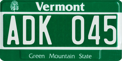 VT license plate ADK045