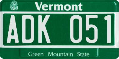 VT license plate ADK051