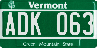VT license plate ADK063