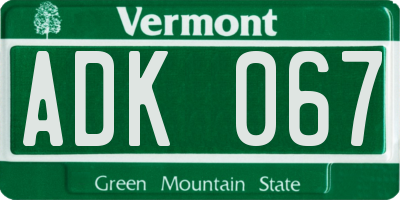 VT license plate ADK067