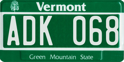 VT license plate ADK068
