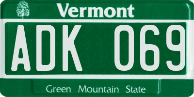 VT license plate ADK069