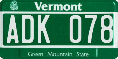VT license plate ADK078