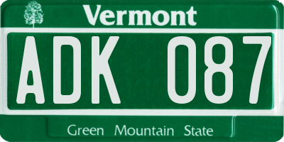 VT license plate ADK087