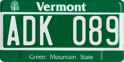 VT license plate ADK089