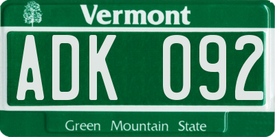 VT license plate ADK092