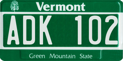 VT license plate ADK102