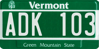 VT license plate ADK103