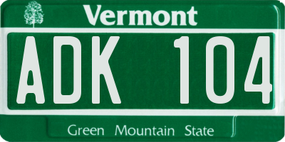 VT license plate ADK104