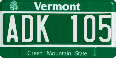 VT license plate ADK105