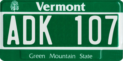 VT license plate ADK107