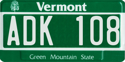 VT license plate ADK108
