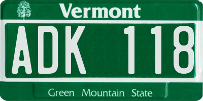 VT license plate ADK118