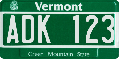 VT license plate ADK123