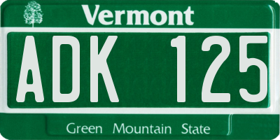 VT license plate ADK125