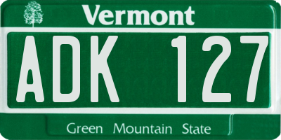 VT license plate ADK127