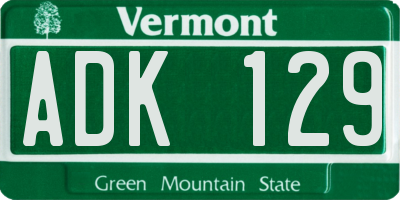 VT license plate ADK129