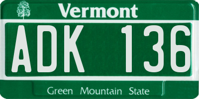 VT license plate ADK136