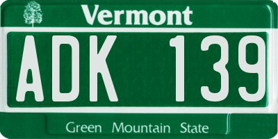 VT license plate ADK139