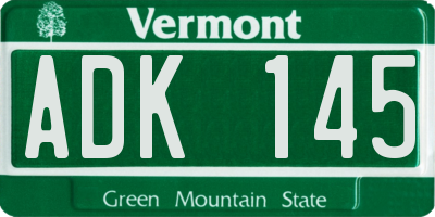 VT license plate ADK145