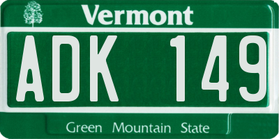 VT license plate ADK149