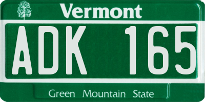 VT license plate ADK165