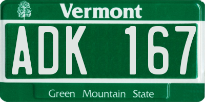 VT license plate ADK167