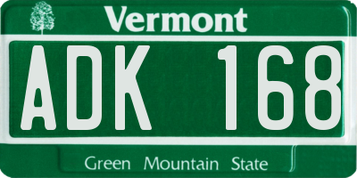 VT license plate ADK168