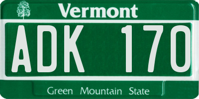 VT license plate ADK170