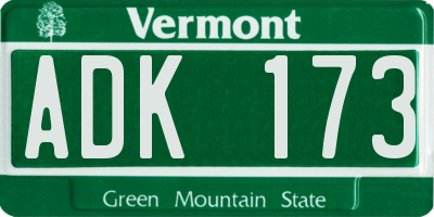 VT license plate ADK173